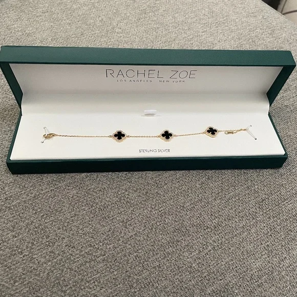 Rachel Zoe Black Clover 18k Gold Plated Sterling Silver Bracelet